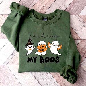 👻 New Halloween Teaching My Boos Ghost Green Fleece Sweatshirt XL Extra Large